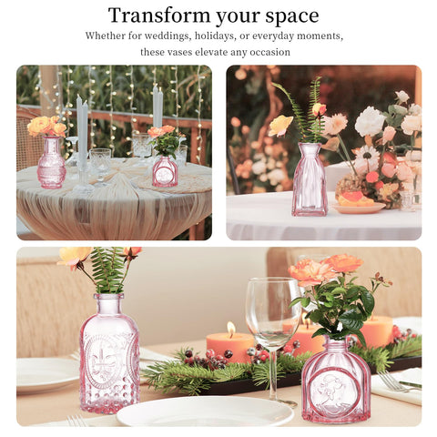 ODBCYWM mini pink vases on display as stylish table centerpieces.