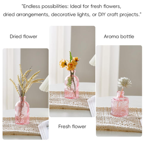 ODBCYWM pink bud vases for dried flowers and single stems.