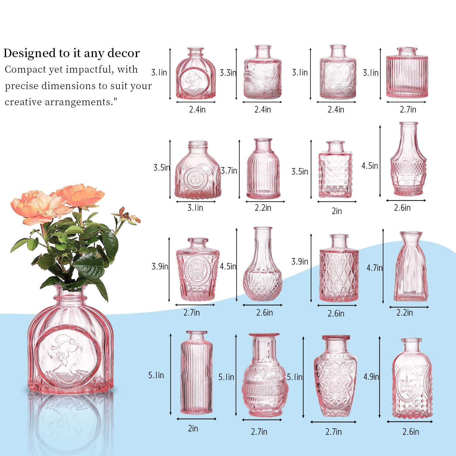 ODBCYWM small pink vases crystal clear for versatile displays.