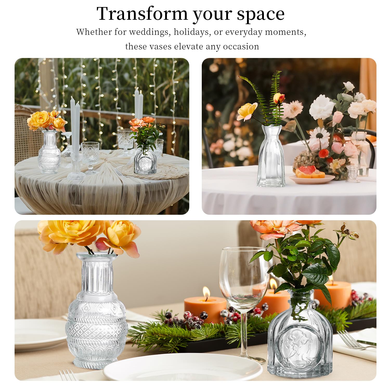 ODBCYWM vintage-style small vases perfect for single stems and small bouquets.