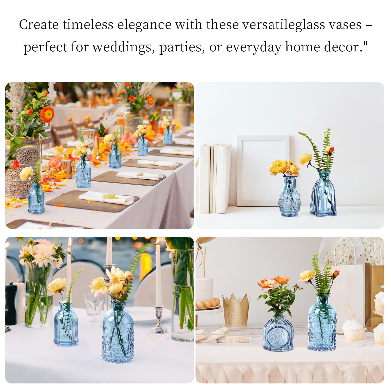 ODBCYWM blue crystal vases closeup highlighting crystal clarity for floral displays.