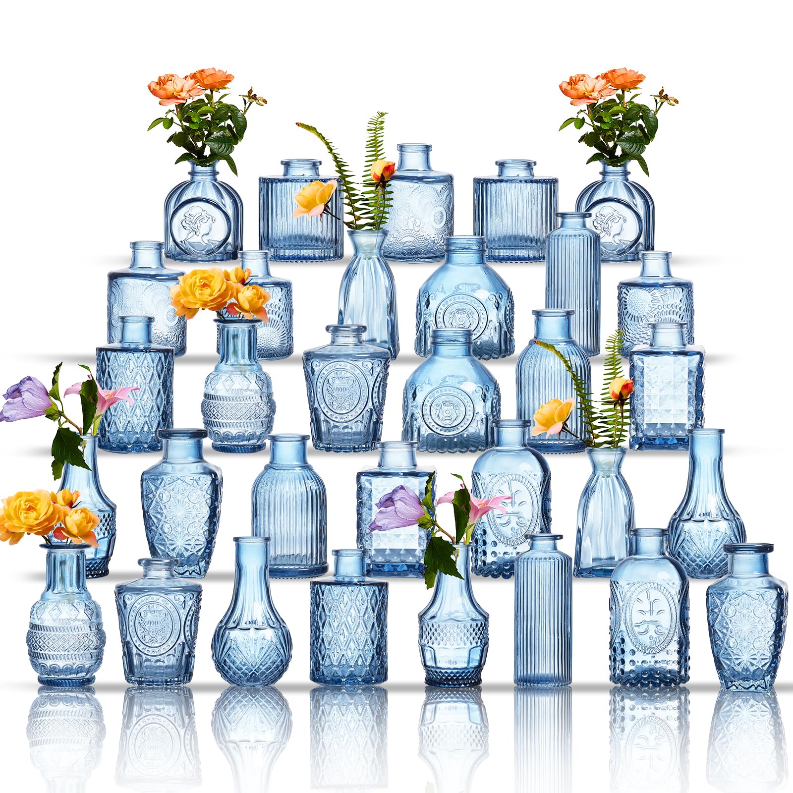 ODBCYWM glass bud vases set 32 blue varied shapes for elegant centerpieces.