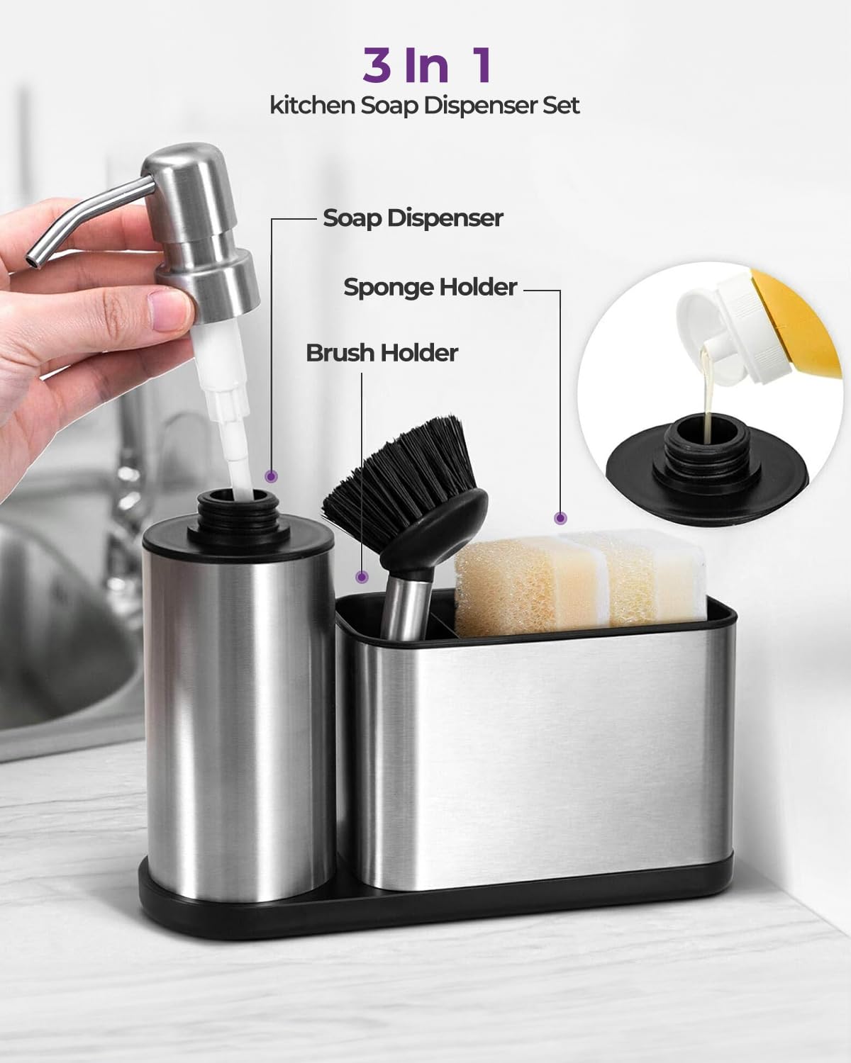 ODesign anti-slip base keeps the dispenser steady on wet counters.