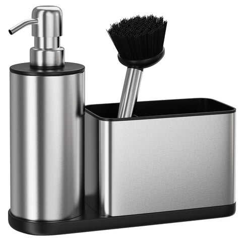 ODesign kitchen soap dispenser set on counter shows an organized cleaning area.