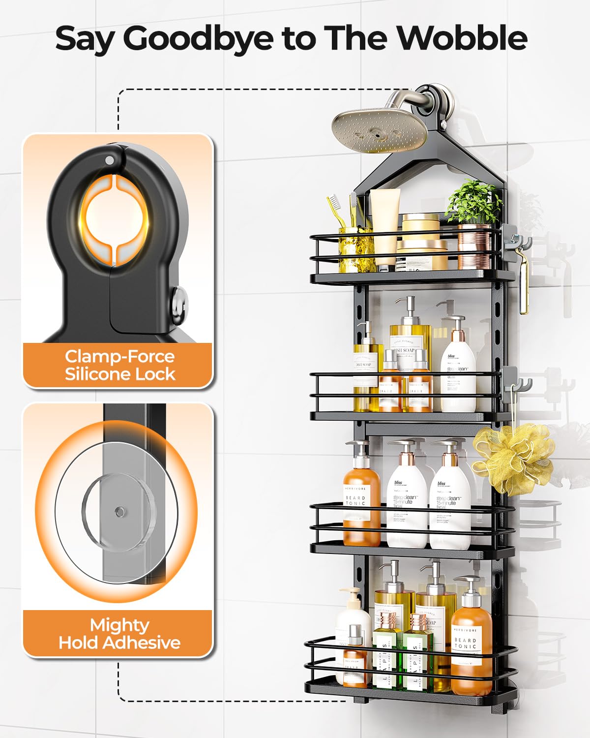 ODesign rubberized shower head grip secures the unit during everyday use.