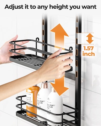 ODesign rubberized shower head grip supports the shelf from above.