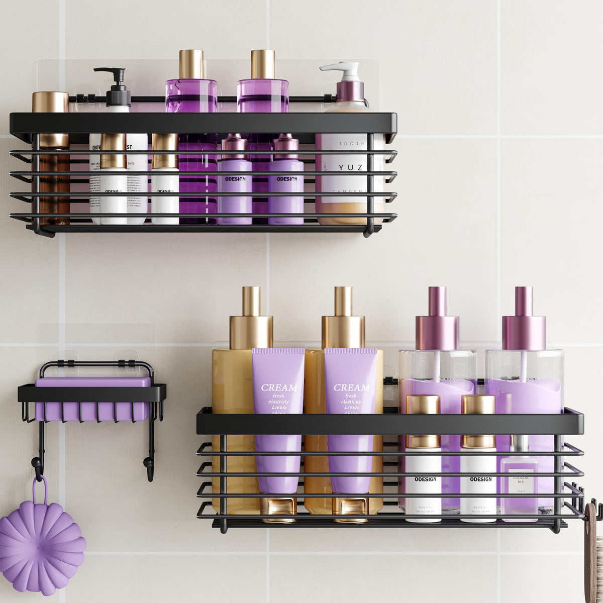 ODesign 3-pack wall-mounted caddy back view shows rustproof storage solution.