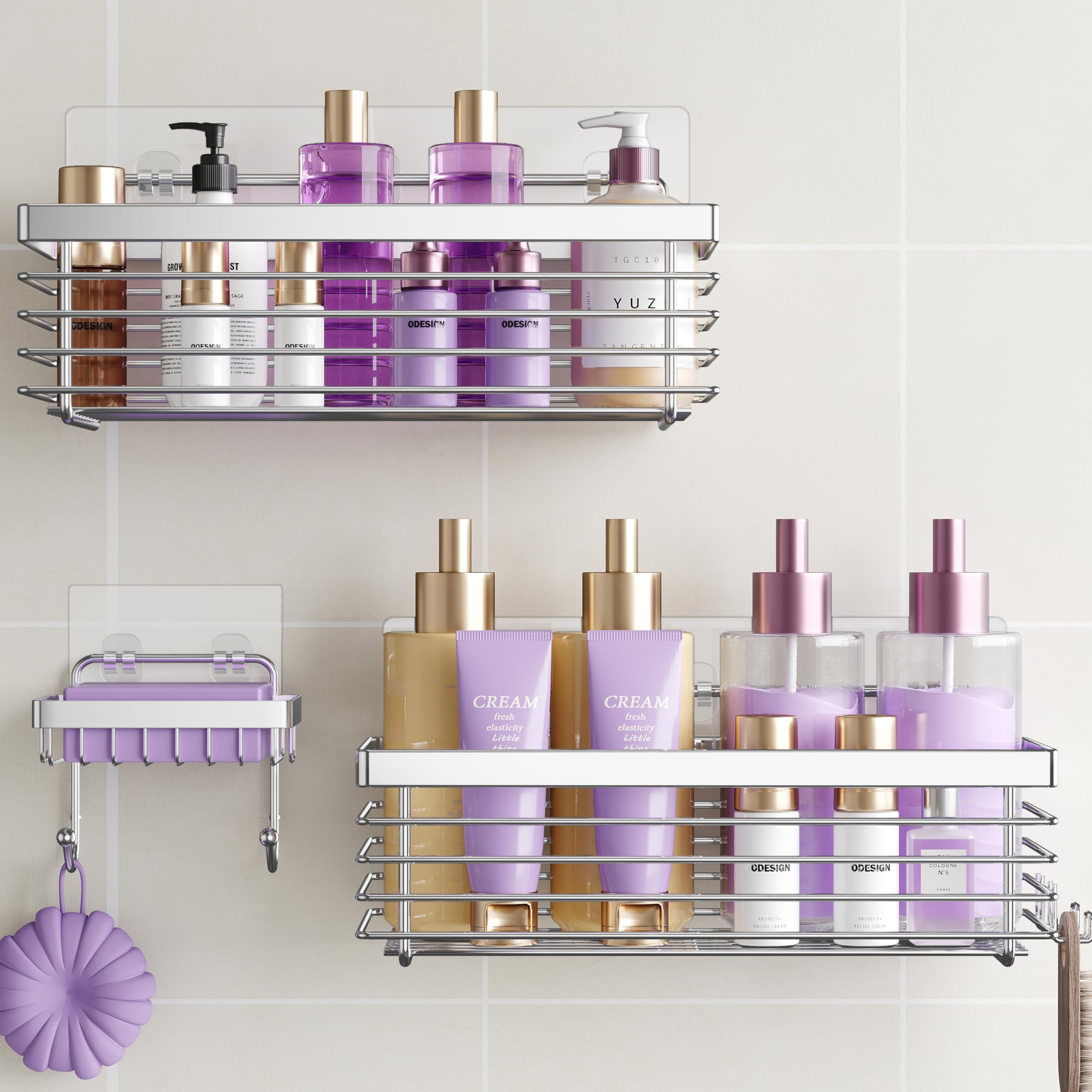 ODesign shower caddy 3-pack SUS304 demonstrates rustproof storage for organized shower essentials.