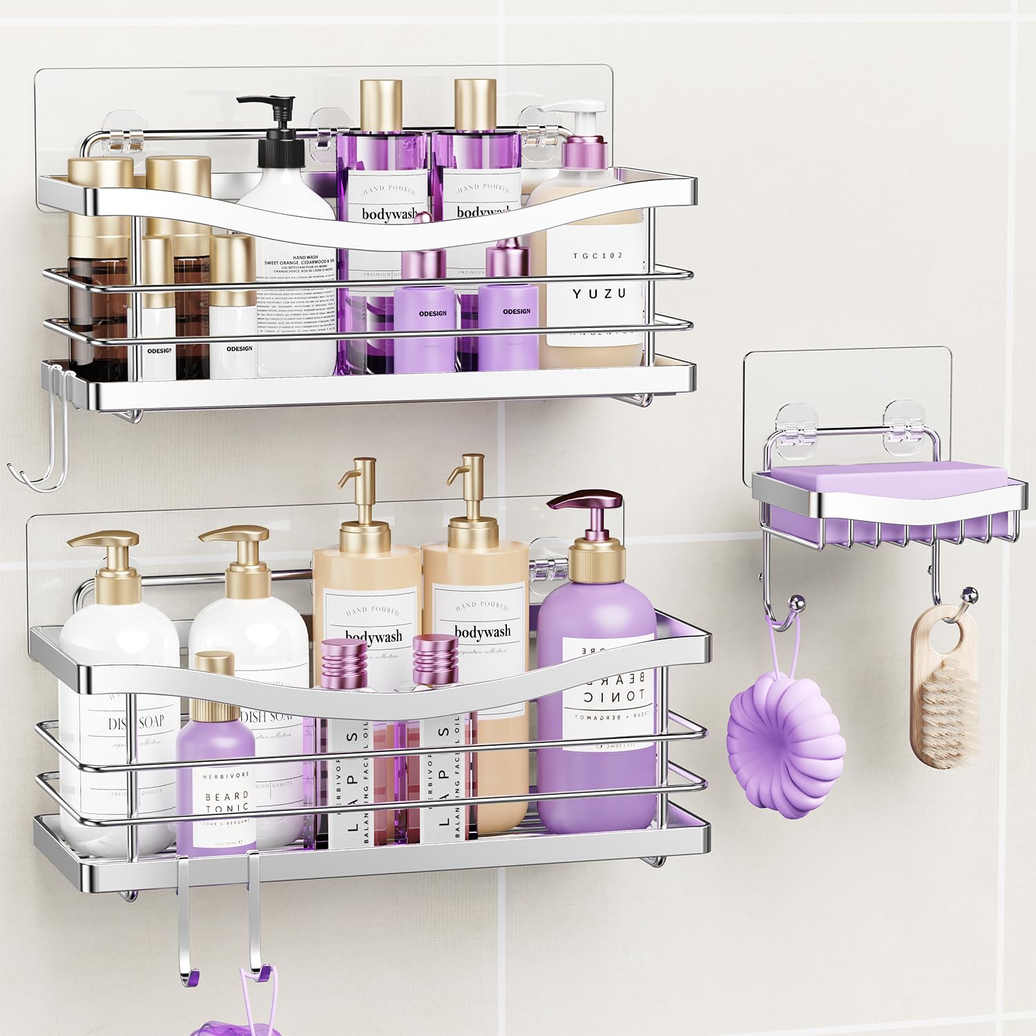 ODesign shower caddy 3-pack for compact bathroom organization and easy access to products.