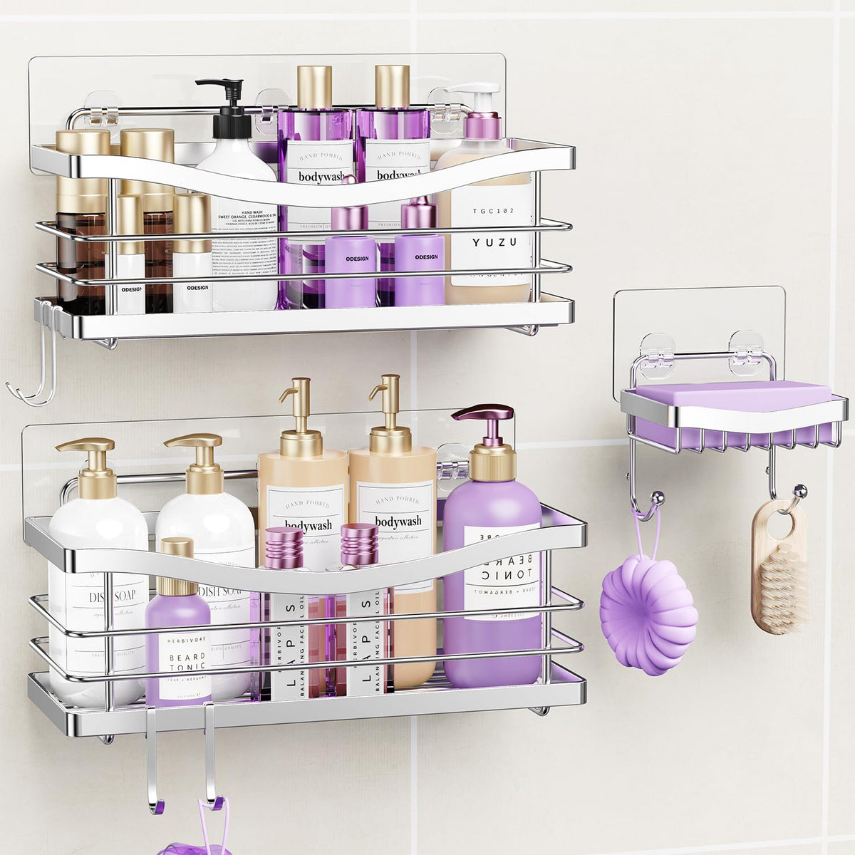 ODesign shower caddy 3-pack for compact bathroom organization and easy access to products.