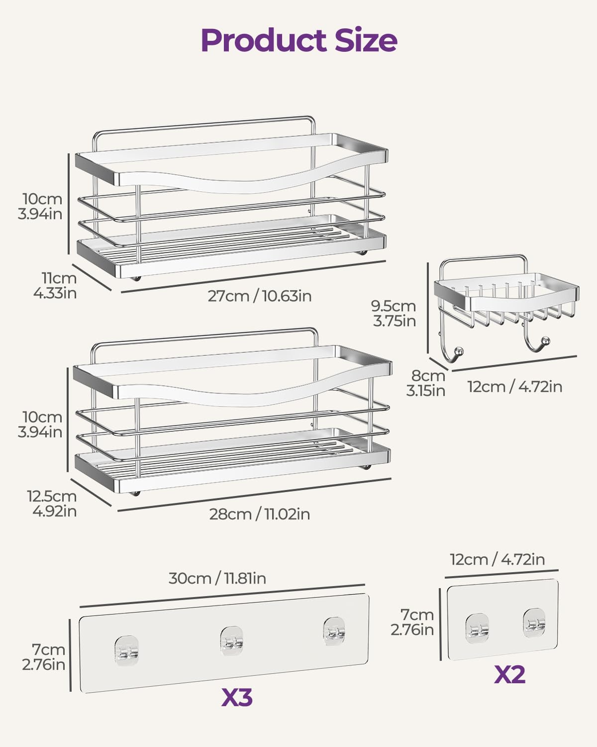 ODesign stainless steel caddy promises rustproof durability for daily shower use.