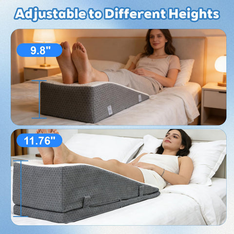 Odesoy Leg Elevation Pillow on bed demonstrates elevated positioning during recovery.