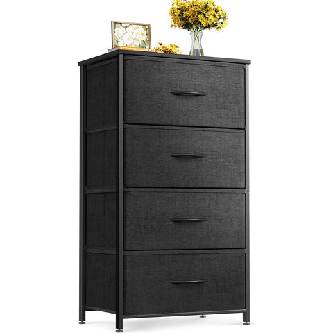 ODK dresser with wood top and black frame provides compact storage.