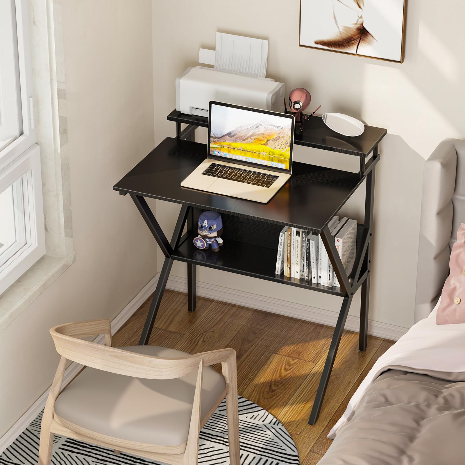 ODK Small Desk with monitor stand elevates screen for comfortable viewing.
