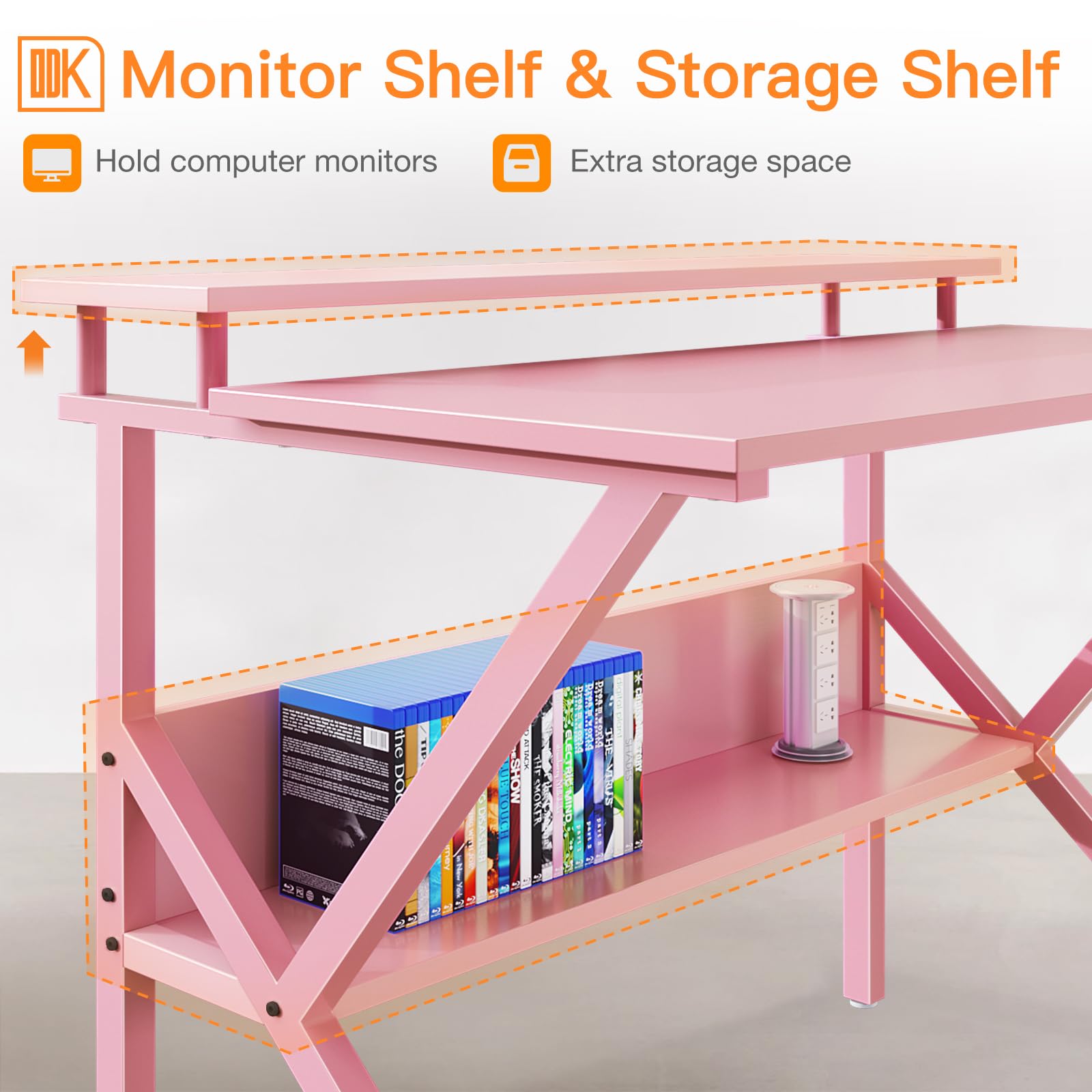 ODK Small Desk pink bottom-shelf stores stationery and toys neatly