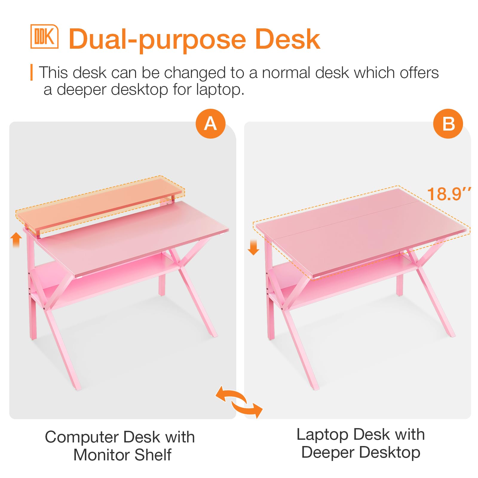 ODK Small Desk pink middle desktop for laptops and books