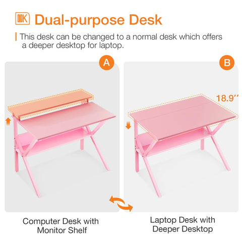 ODK Small Desk pink middle desktop for laptops and books