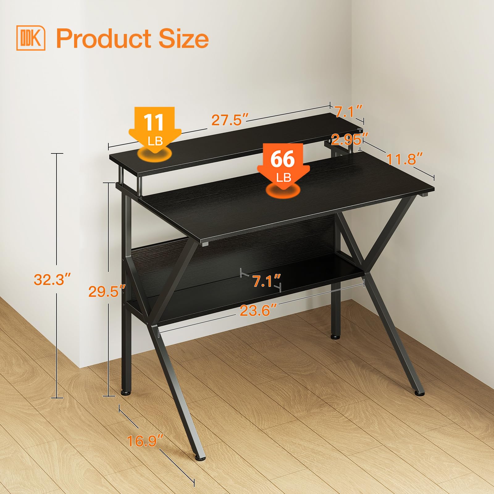 ODK Small Desk storage shelves keep essentials within reach and tidy.