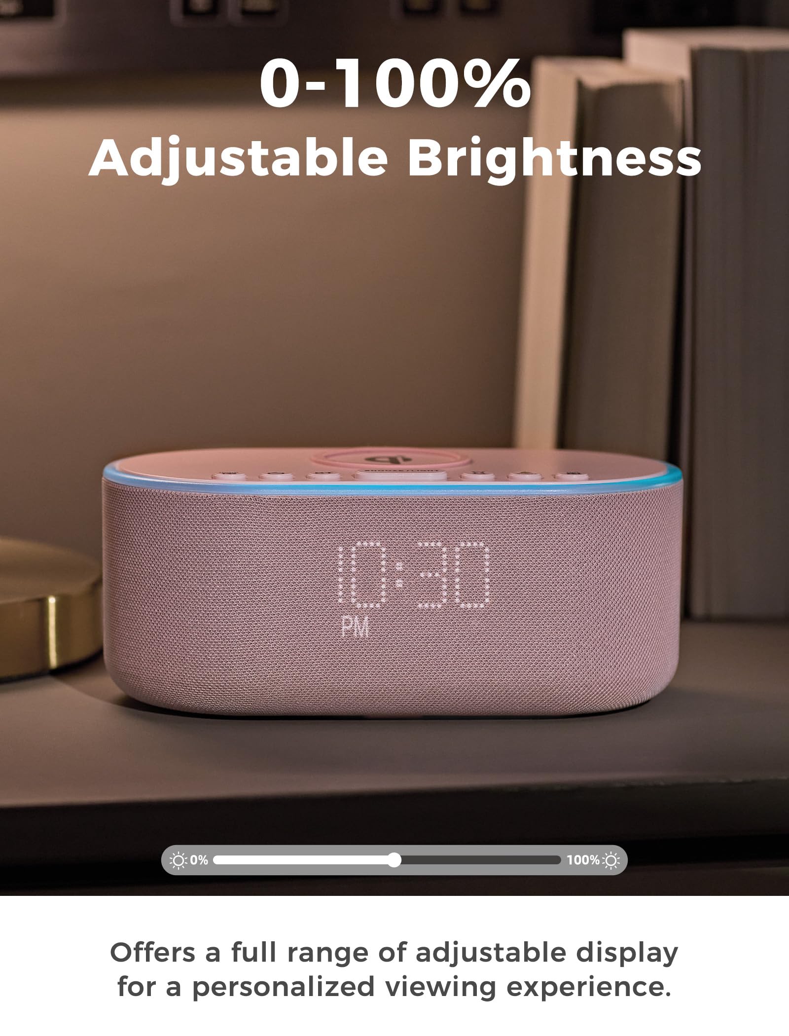 Odokee 8-color nightlight on pink bedside clock creates a calming ambiance.
