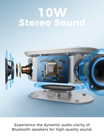 Odokee Cloud Blue Clock Bluetooth speaker delivering crisp stereo audio