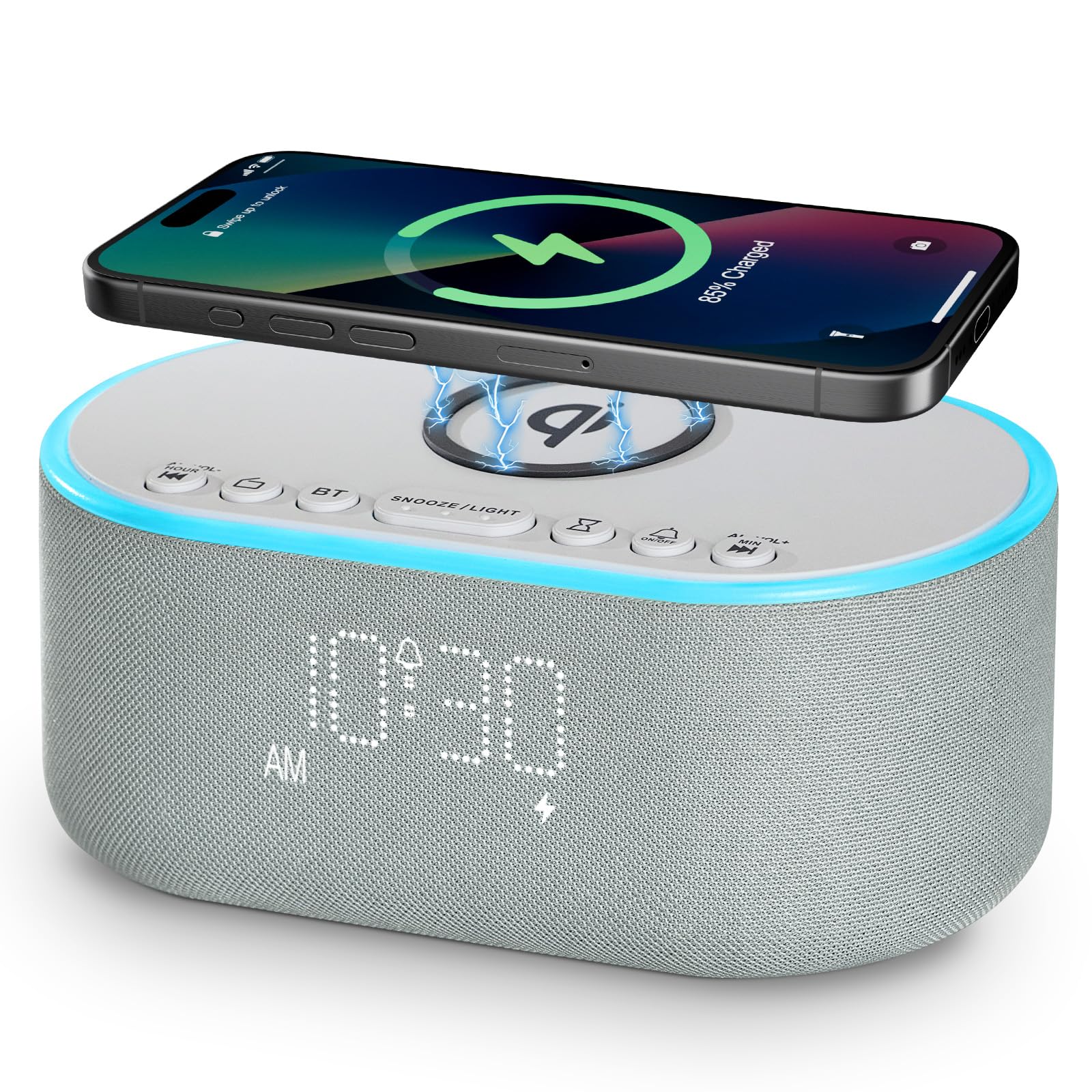 Odokee Cloud Blue Clock front view showing a convenient bedside setup