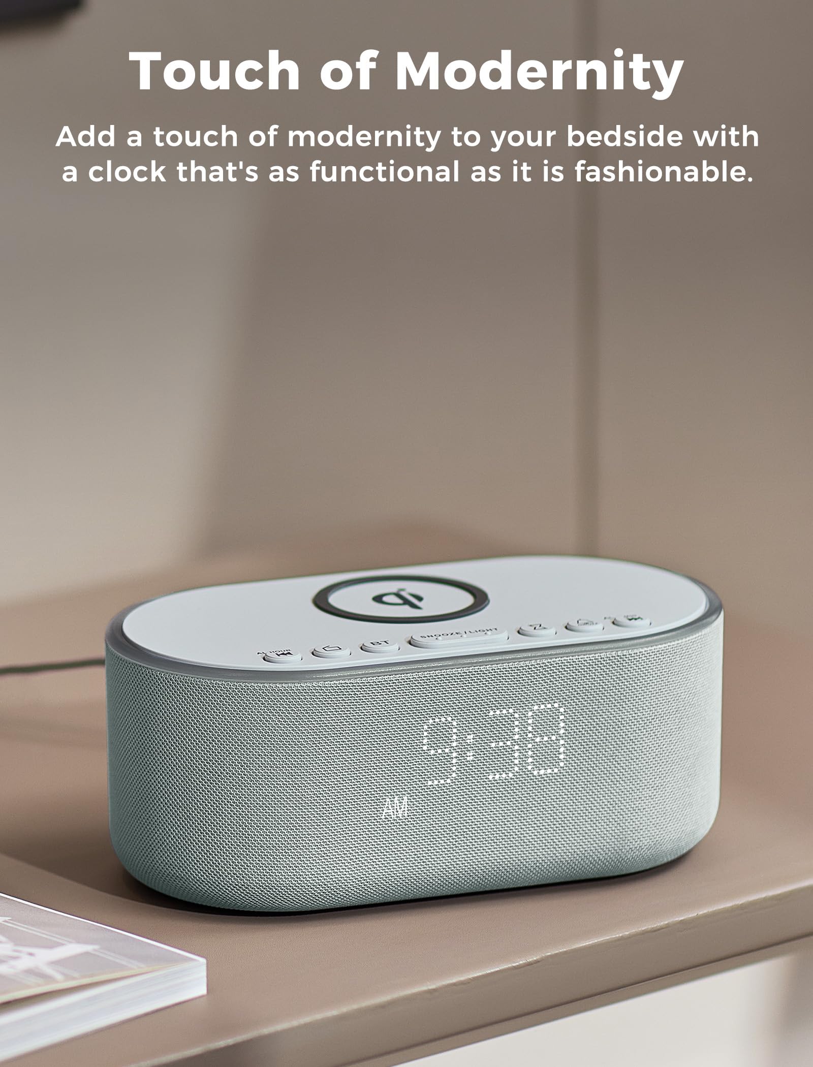 Odokee Cloud Blue Clock USB charging and 10W Qi power on demand