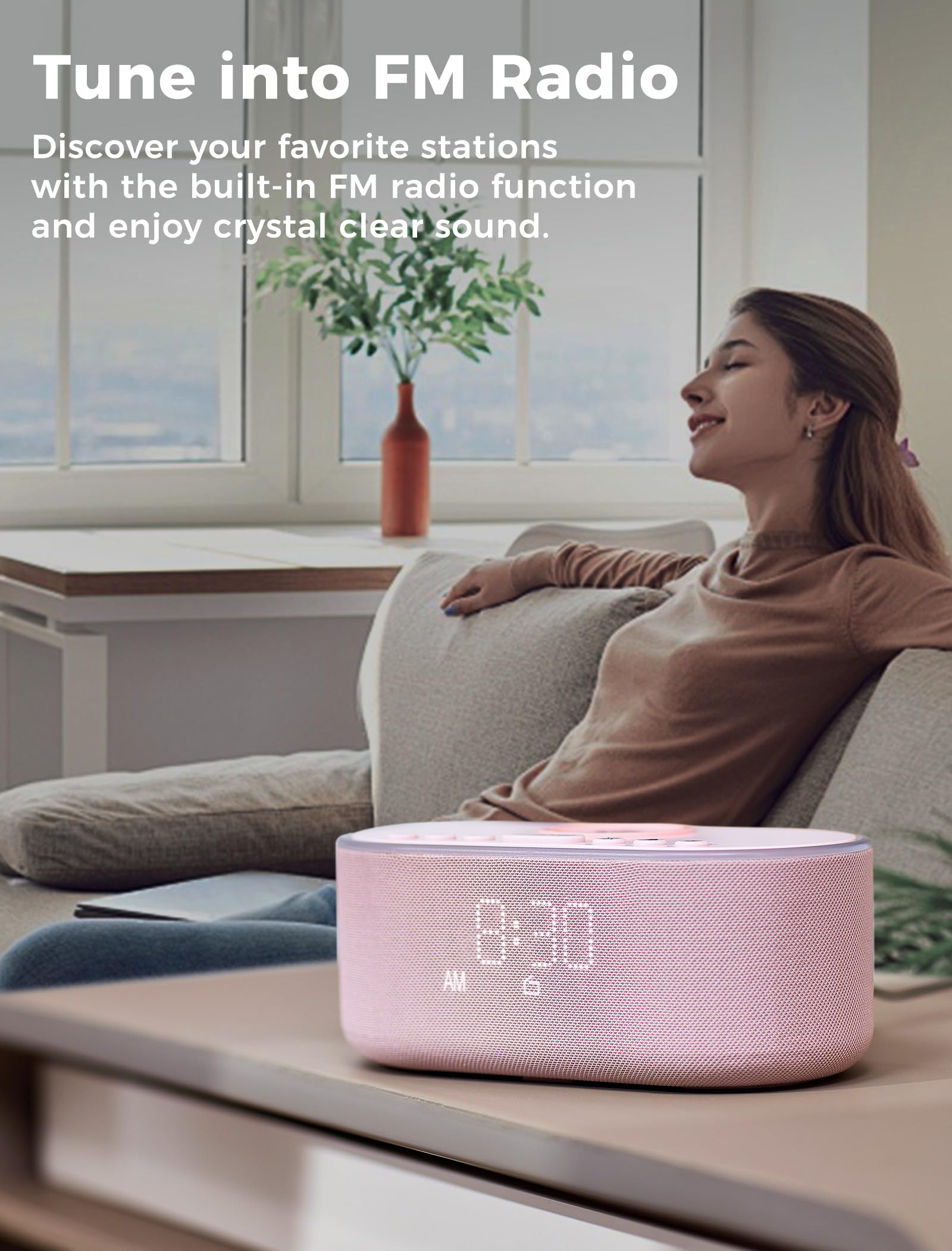Odokee dimmable display on pink clock for comfortable night viewing.