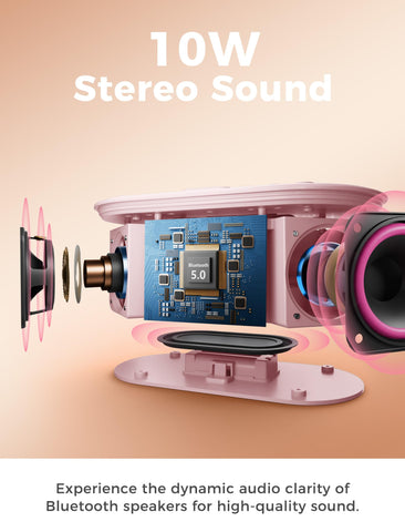 Odokee built-in FM radio dial on the pink clock for local station access.