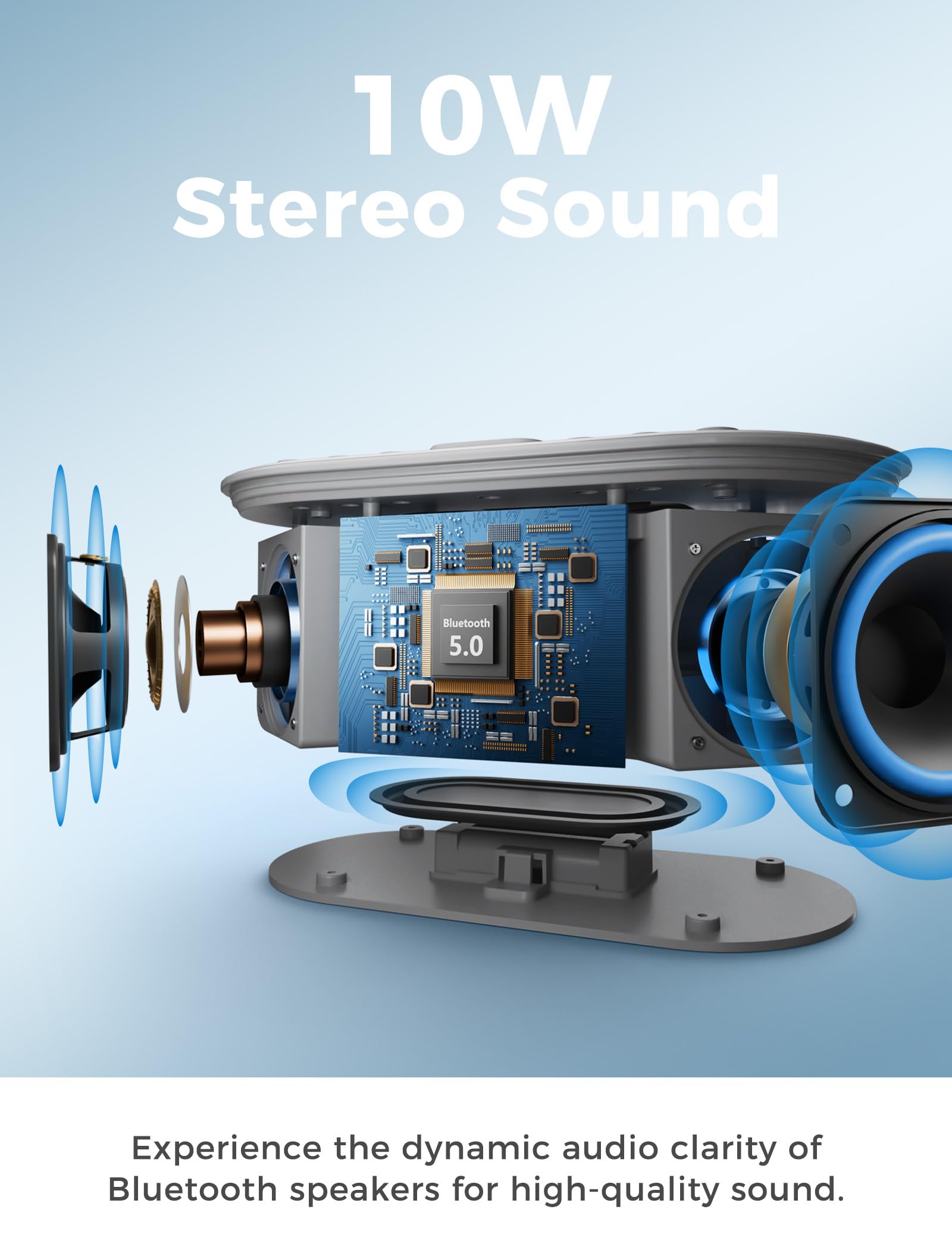 Odokee FM radio and sleep timer create ambient bedside listening.