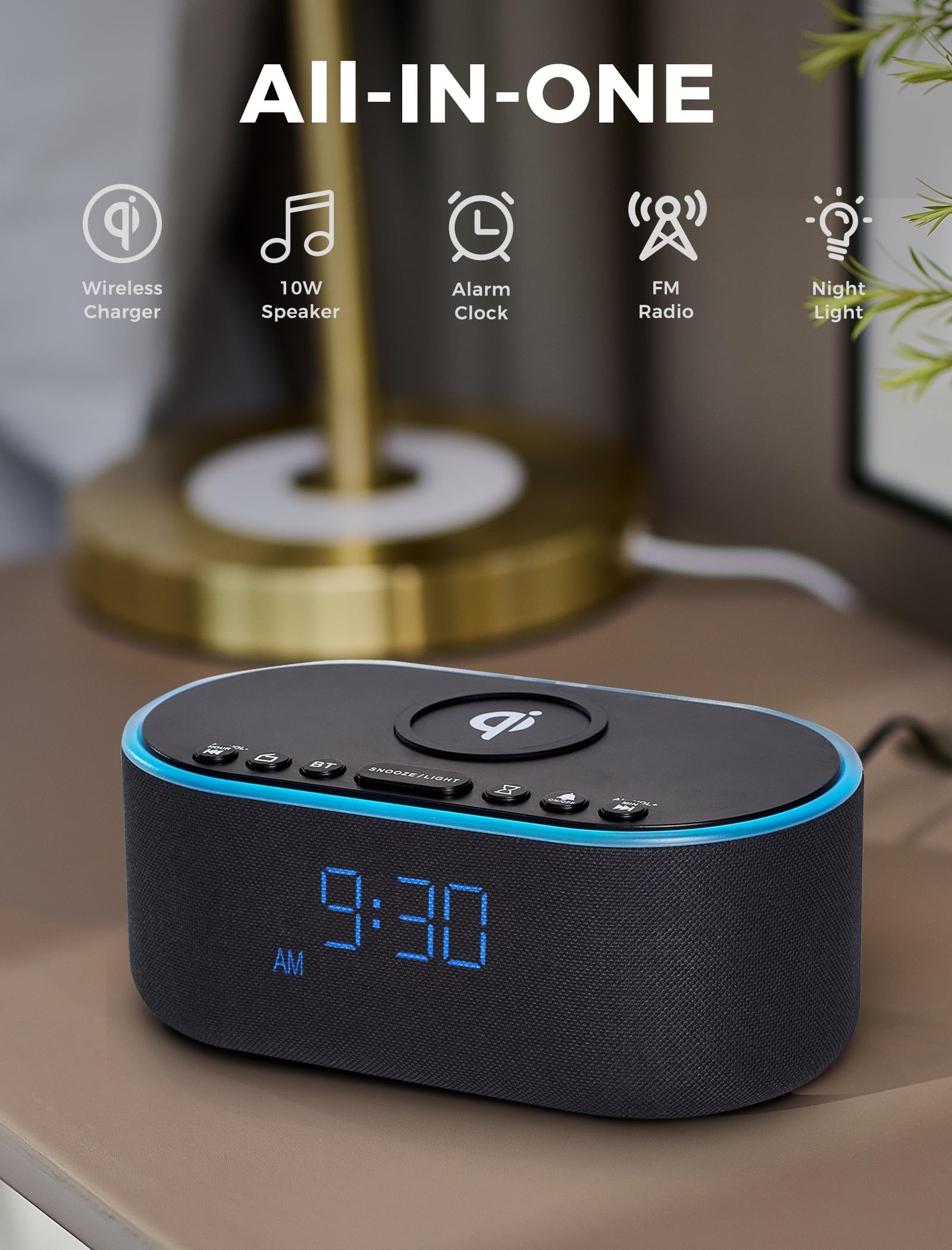 Odokee wireless charging alarm clock charging dock highlights clutter-free nightstand