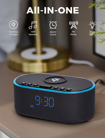 Odokee wireless charging alarm clock charging dock highlights clutter-free nightstand