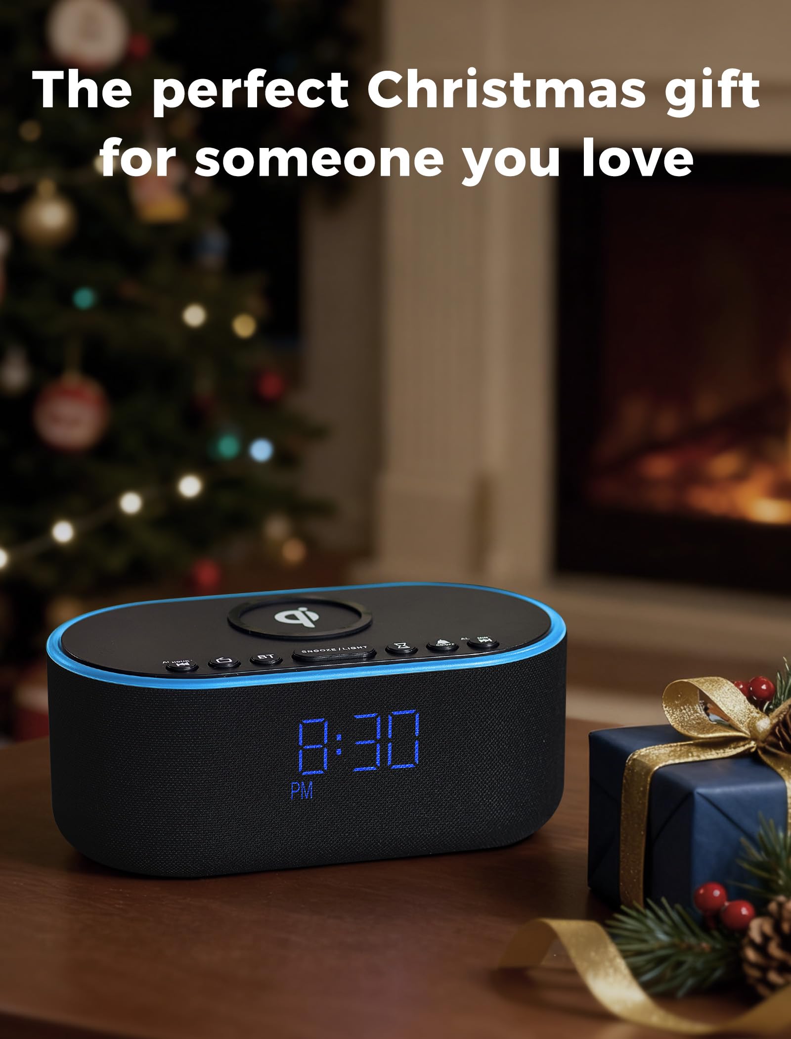Odokee wireless charging alarm clock black USB port powers accessories while you sleep