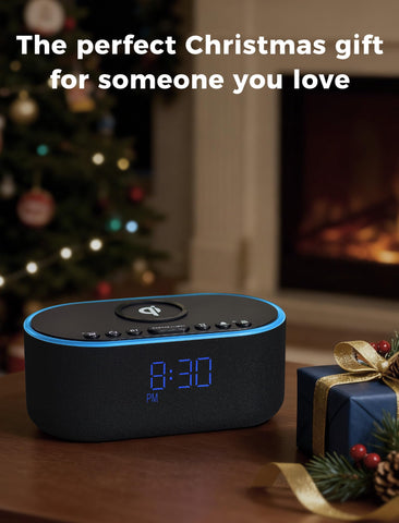 Odokee wireless charging alarm clock black USB port powers accessories while you sleep