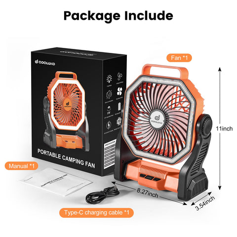 Odoland backpack friendly camping fan ideal for hiking and outages.