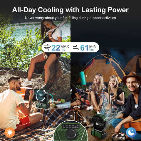 Odoland camping fan LED light provides visibility for night use.