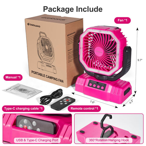 Odoland lightweight tent fan with hanging clip for flexible setups.