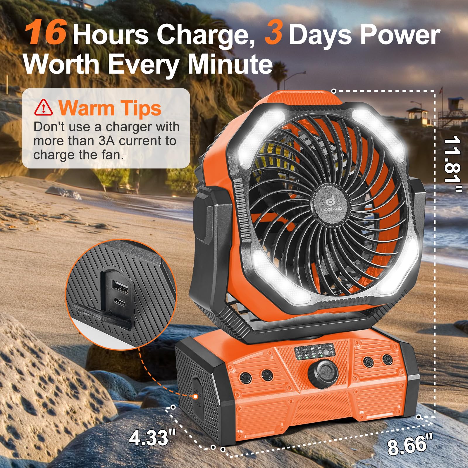 Odoland oscillating fan head with 270° swivel for wide coverage.