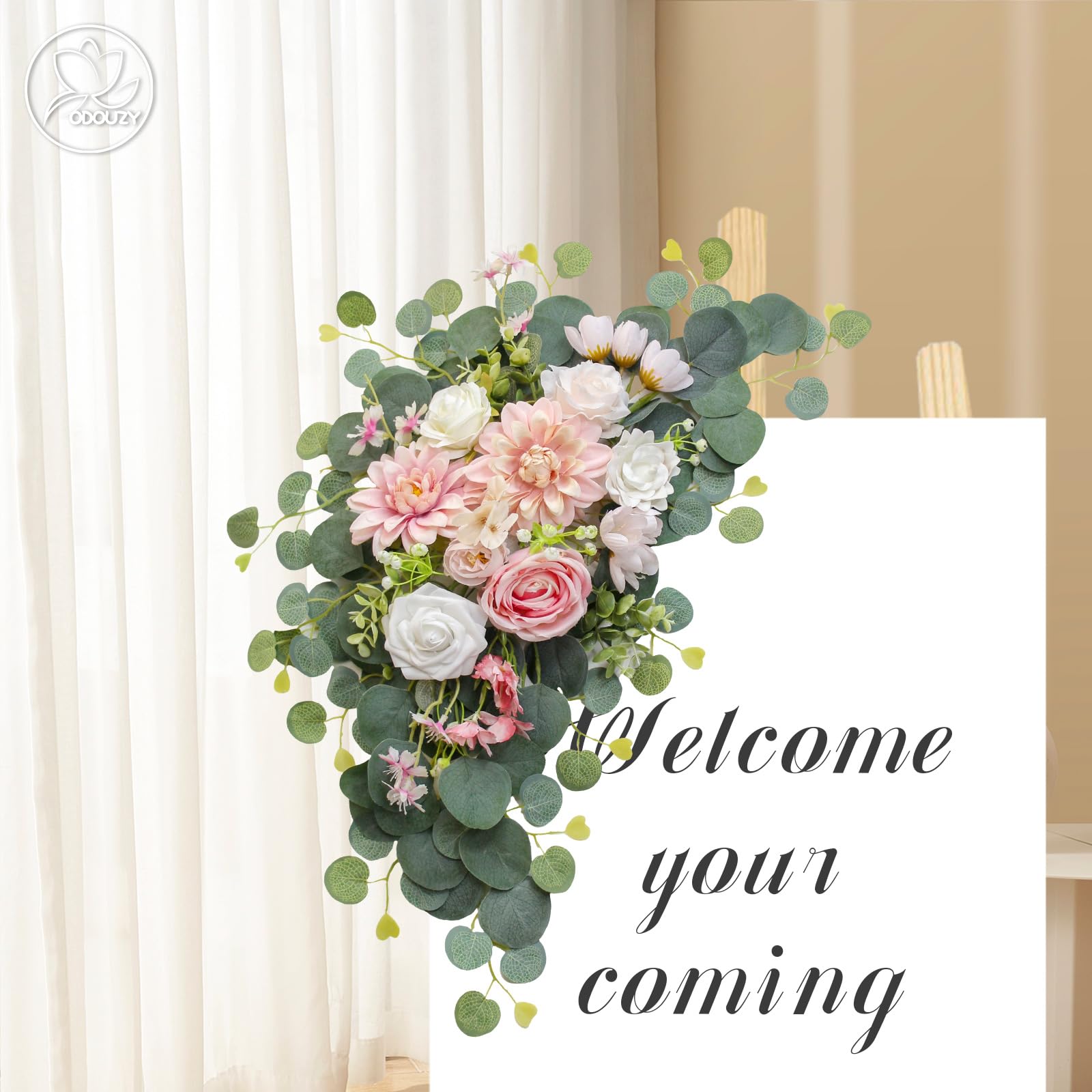 Odouzy welcome sign decor showcases easy-maintenance blooms that stay vibrant after the ceremony.