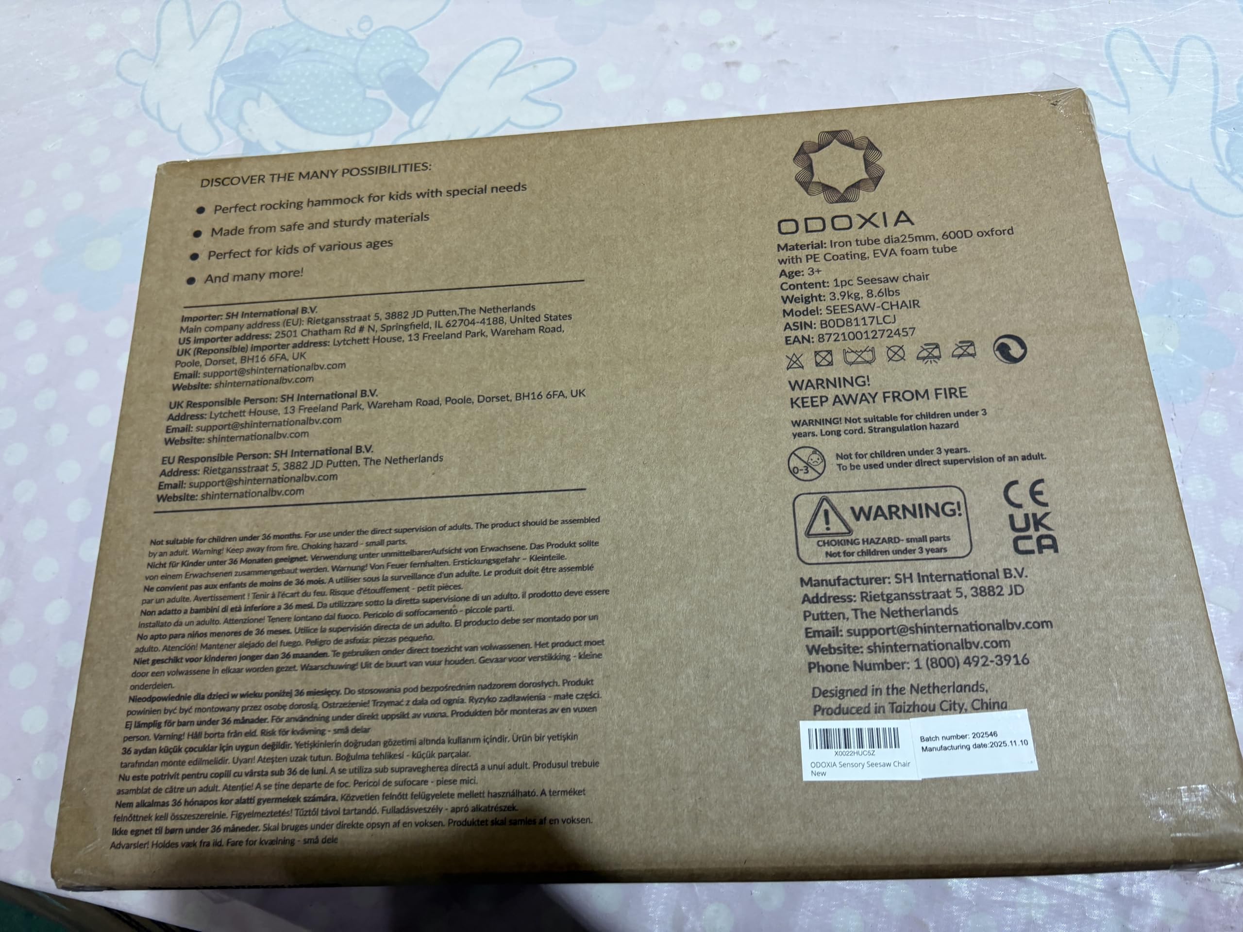 ODOXIA Kids Sensory Rocking Chair packaging and quick setup