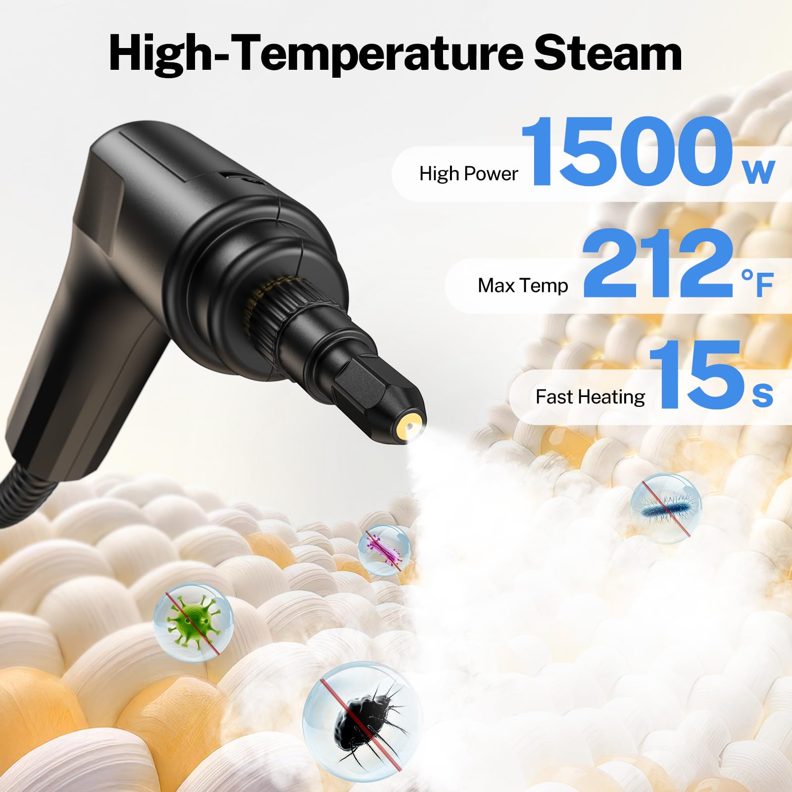 ODSD steam cleaner attachments kit laid out for home and car use