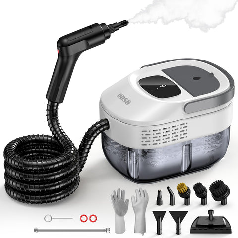 ODSD steam cleaner in use with the handle for quick, chemical-free cleaning.