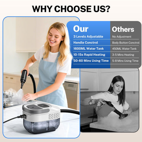 ODSD steam cleaner long reach hose enables cleaning high ceilings safely.