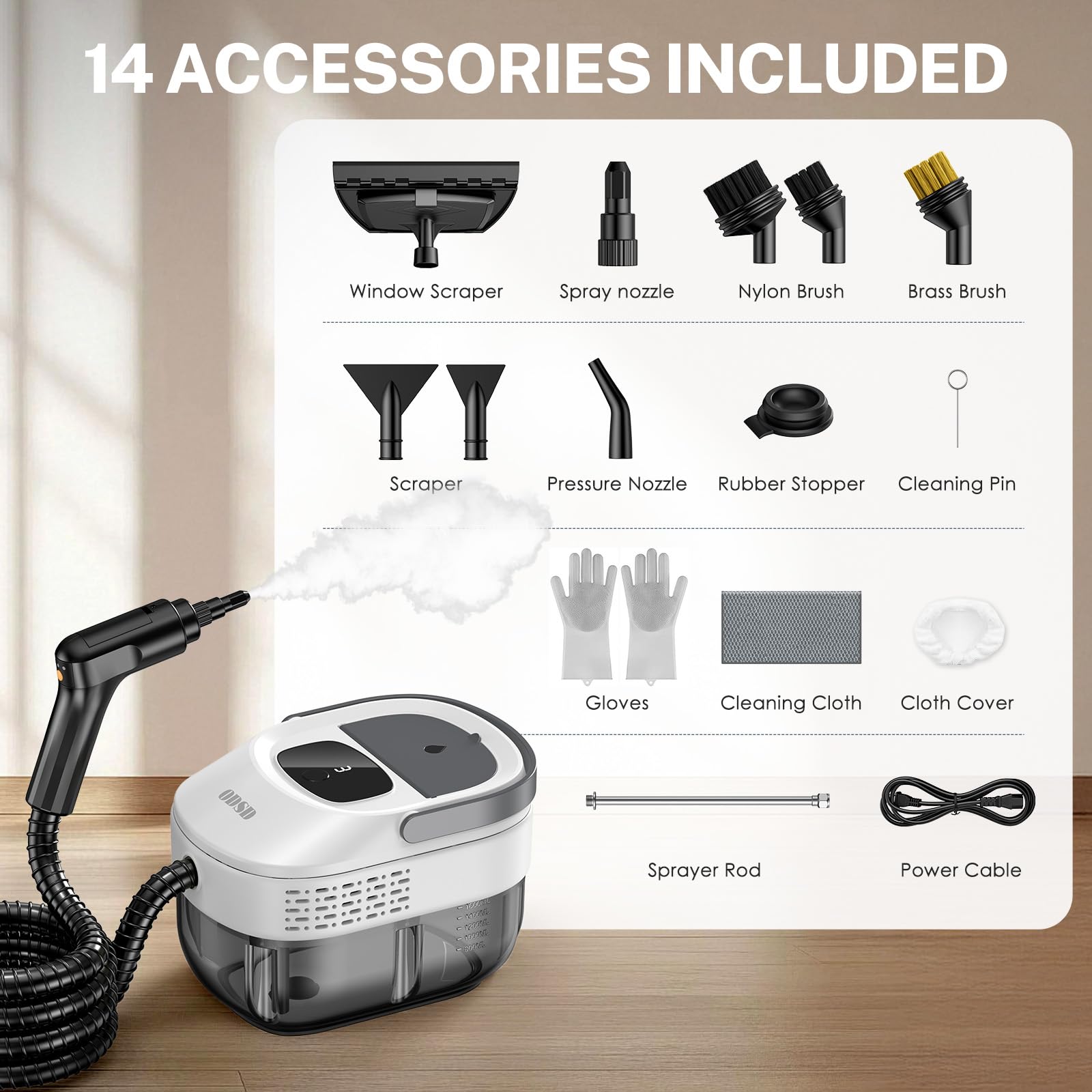 ODSD steam cleaner compact storage design fits tight spaces.