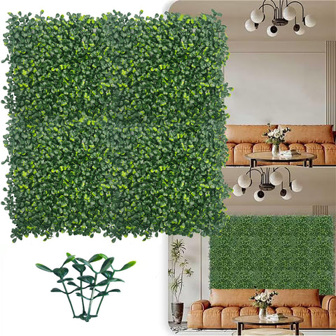 ODTORY artificial grass wall panel 8-pack dense faux leaves creates privacy backdrop.