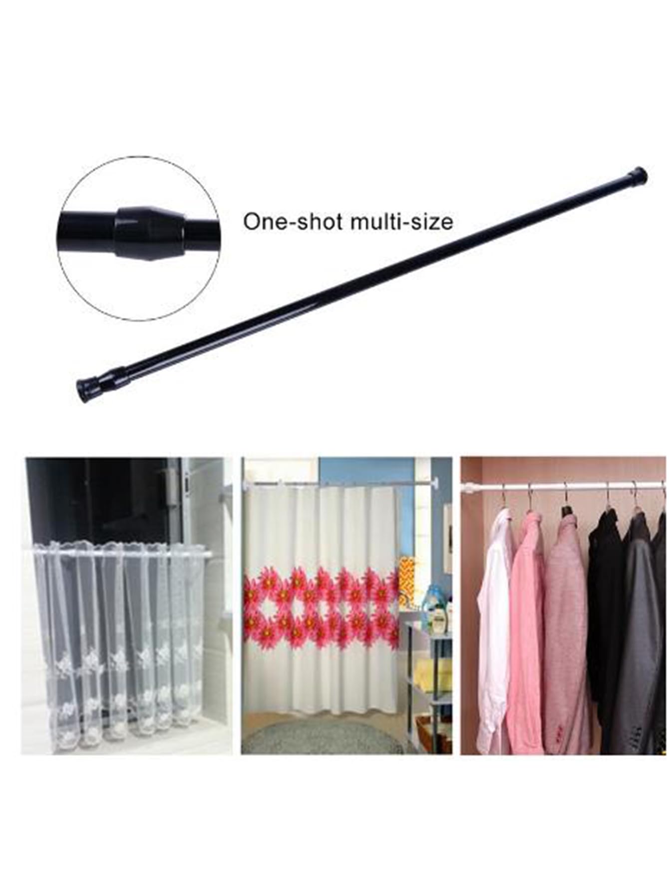 OESLIRT tension rod for bathroom curtain, quick setup and tidy look.