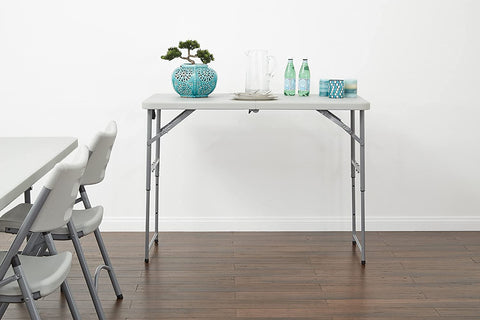 Office Star Resin Rectangle Table ready-to-use when stored, with foldable design.