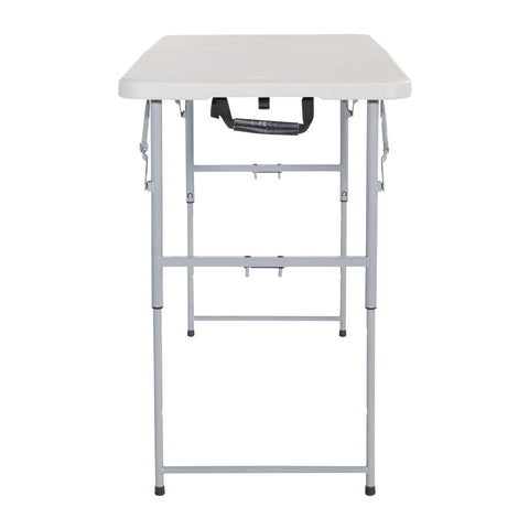 Office Star Resin Rectangle Table center-fold demonstrates convenient storage for quick room setup.