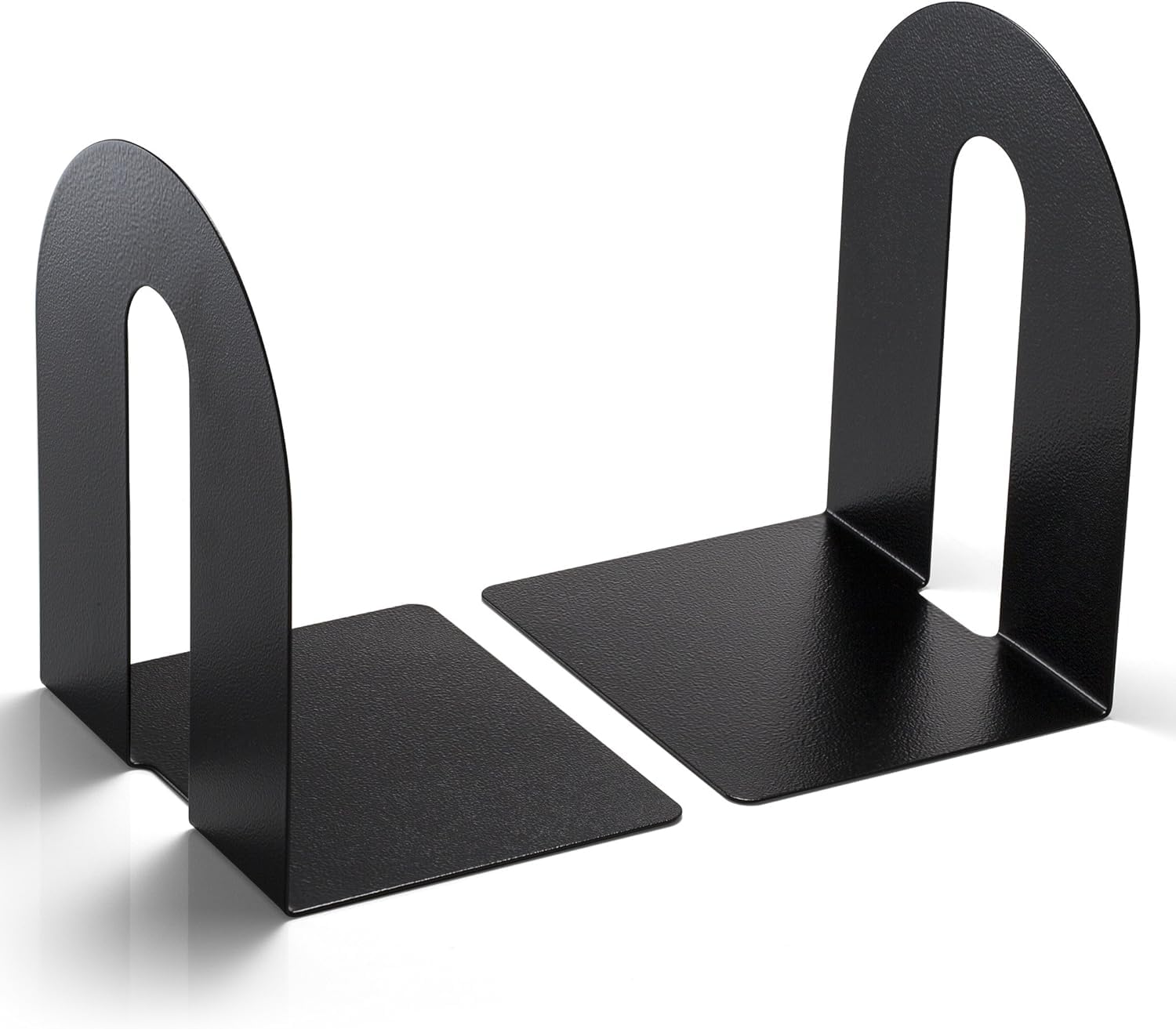 Officemate black pair of bookends keep shelves neat and accessible.