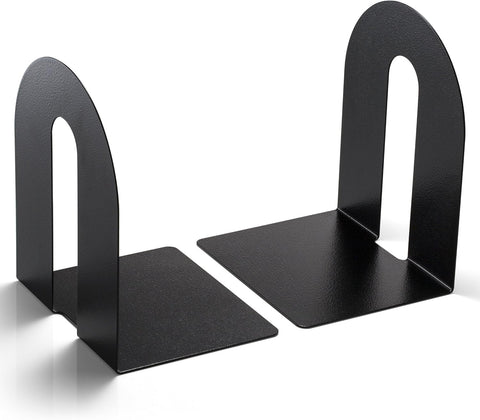 Officemate black pair of bookends keep shelves neat and accessible.