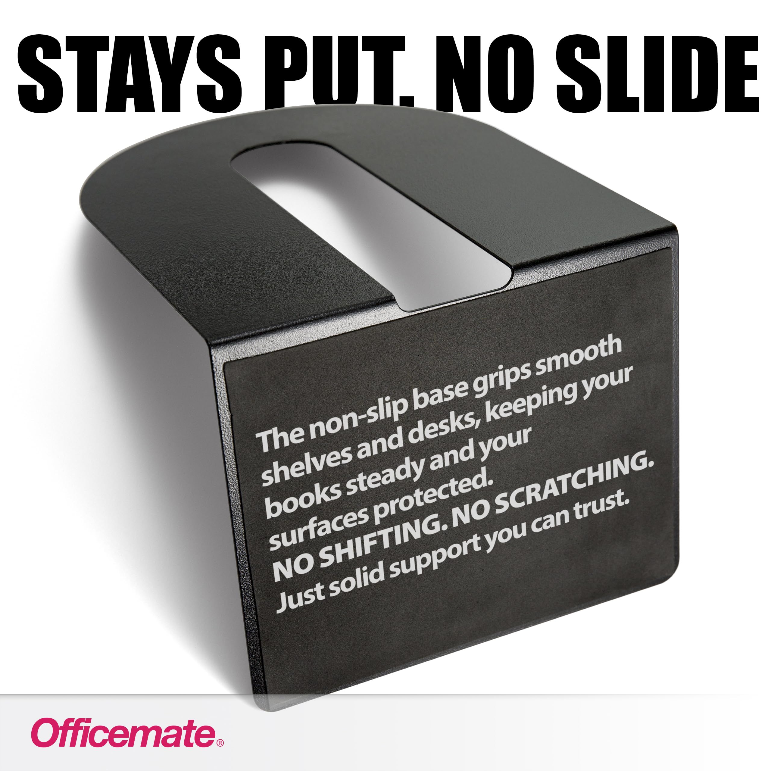 Officemate bookends feature steel ribbed construction for sturdy support.